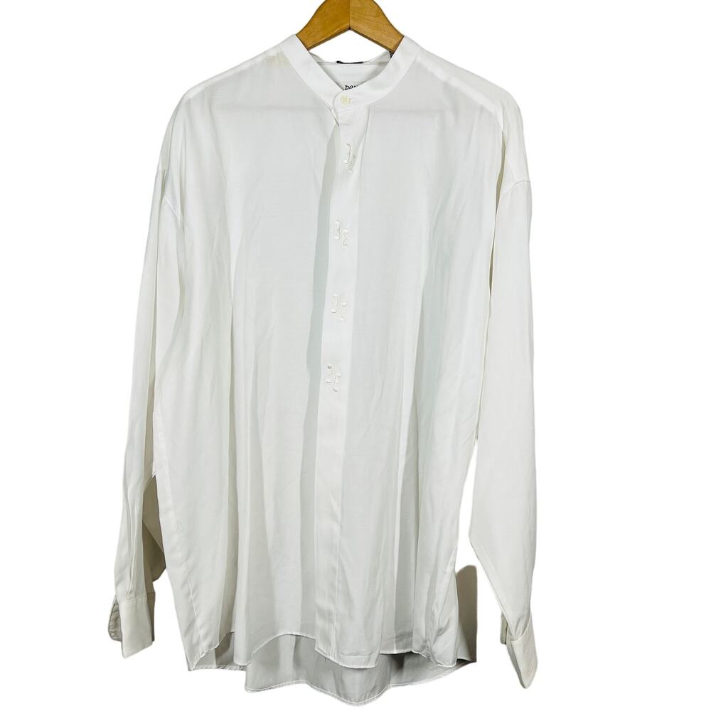 Pavo x Lastrada Button Up Shirt Long Sleeve Hidden button Collarless Shite - XL
